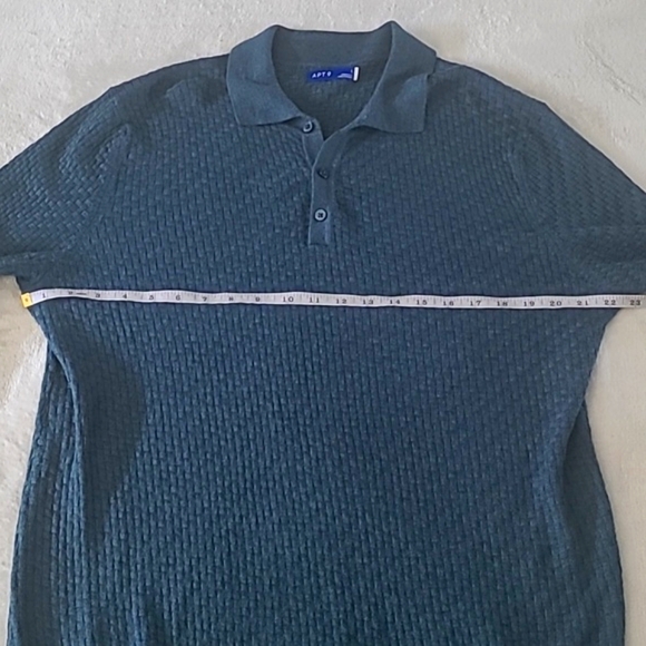 APT 9 Men's Textured Knit Sweater Polo Large Teal Blue Wool Blend Retro Everyday - Picture 9 of 15
